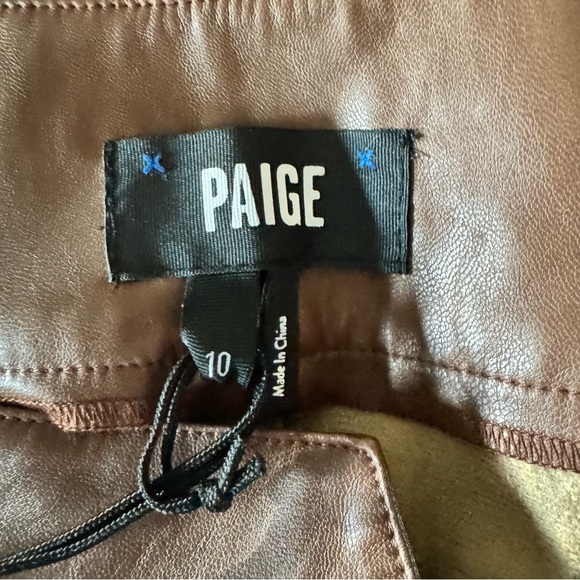 PAIGE | High Rise Pleated Mayslie Jogger - Cognac Vegan Leather, Size: 10 - Picture 6 of 10